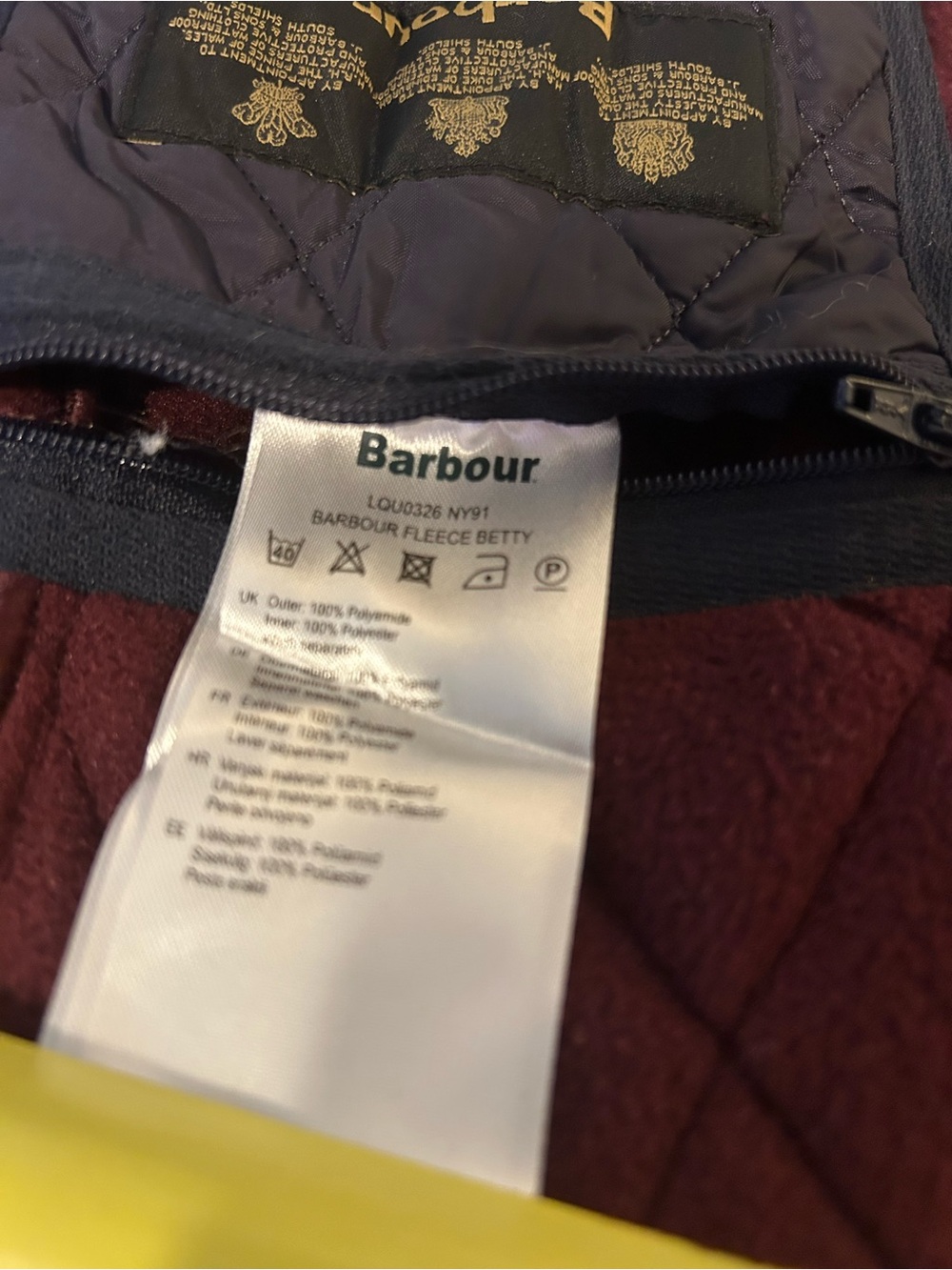 Barbour Betty Fleece Lined Quilted Vest Gilet Navy Burgundy US 6 UK10 Equestrian - Picture 10 of 10